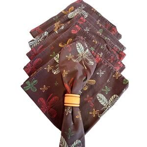 Vintage cloth napkins brown set foliage design cotton 19x19 square table linens